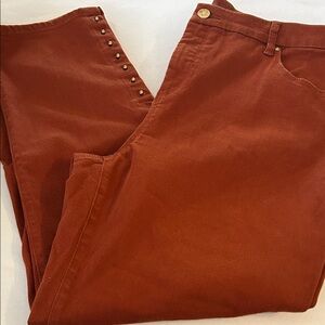 Chico’s Rust Girlfriend Slim Leg Ankle Length Rose Gold Metal 18R 3.5 EUC